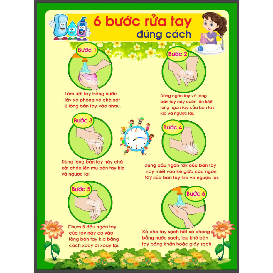 6 Bước Rửa Tay Cho Trẻ Mầm Non, Tiểu Học và Các Trường Học