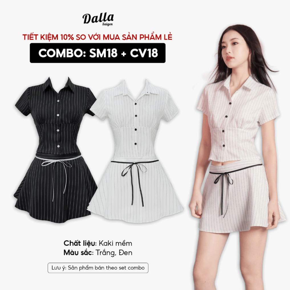 SALE Combo sơ mi nhún ngực và chân váy sọc (SM18+CV18) Azrael Set
