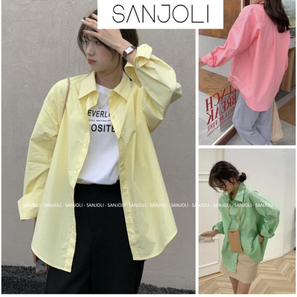 Áo Sơ Mi Nữ PinkLT Áo Sơ Mi Trắng Kiểu Tay Dài Form Rộng Công Sở Đi Biển Màu Hồng Pastel Đẹp AO014