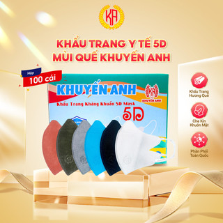   Hộp 100 chiếc  Khẩu Trang Y Tế 5D Mùi Quế Khuyến Anh 3 lớp dày dặn kháng khuẩn chống tia UV 