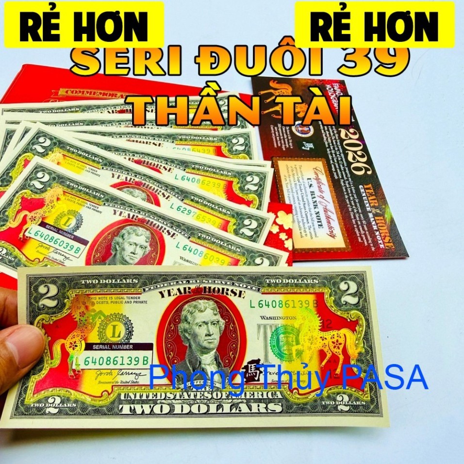 🌸GIÁ SALE🌸 [số PHÁT LỘC 86] Tiền 2Usd con Ngựa - 2 Đô Hình Ngựa mạ vàng, biếu tặng lì xì tết cực VIP