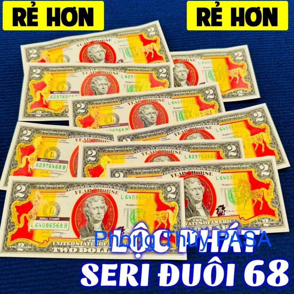 🌸GIÁ SALE🌸 {SERI THẦN TÀI MAY MẮN 39} Tiền 2 USD hình con Ngựa Mạ Vàng Lì Xì Tết