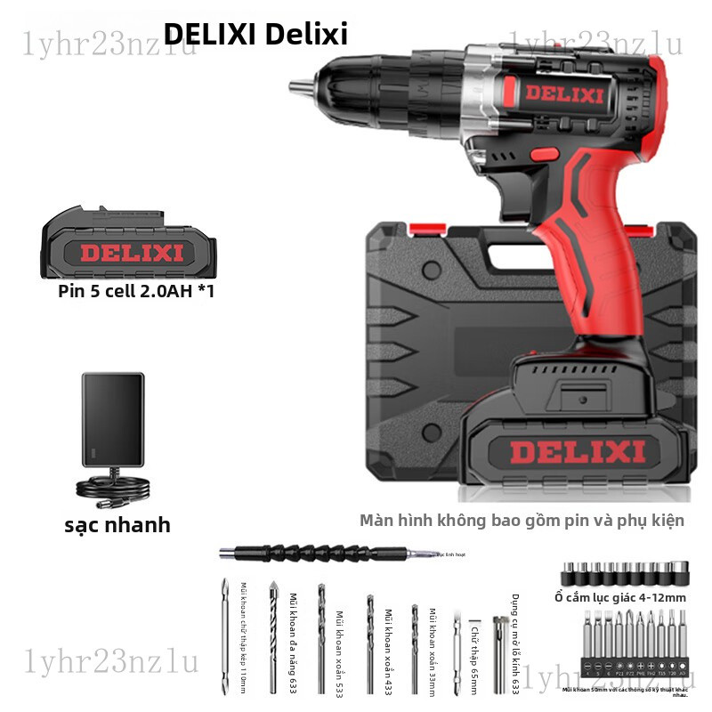 Delixi（DELIXI）21V Bộ dụng cụ khoan tay không chổi than, khoan điện lithium sạc lại, đa chức năng, bộ