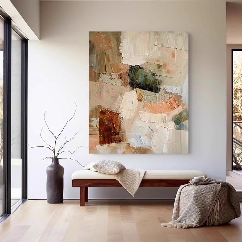 Frameless Painting Solid Wood Inner Frame Wabi-Sabi Style Living Room Entrance Decorative Painting H