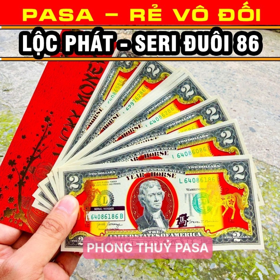 [ RẺ XẬP SÀN ] {SERI THẦN TÀI MAY MẮN 39} Tiền 2 USD hình con Ngựa Mạ Vàng Lì Xì Tết