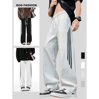  Quần Dài Ống Suông Form Rộng Unisex ROG FASHION Vải Nỉ Cotton Thiết Kế 3 Sọc Thế Thao Nam Nữ Basic QN01 