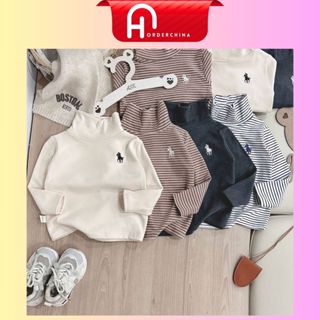  Set 4 áo giữ nhiệt thêu ngựa cổ lọ chất zip lông mềm mịn co giãn tone màu basic kẻ sọc cho bé - HNOrderChina 