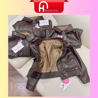 Áo khoác da mềm nhẹ tone màu nâu sang trọng lên dáng cực chất cho bé trai - HNOrderChina