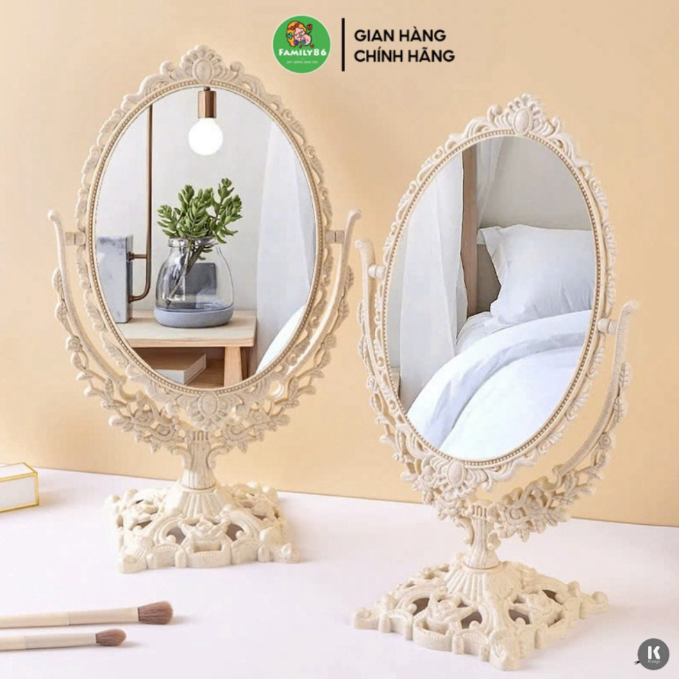 Gương Để Bàn Trang Điểm Vintage, Xoay 2 Mặt Phóng Đại, Kiểu Công Chúa Cổ Điển | Makeup Mirror
