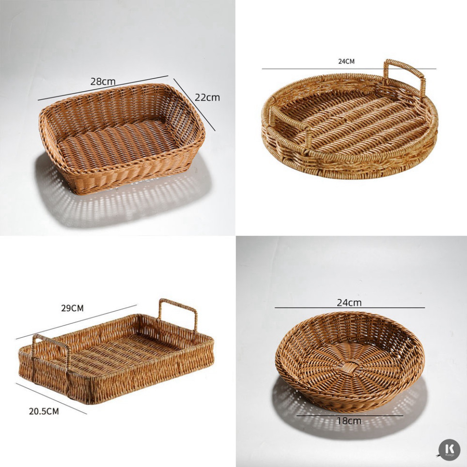 Giỏ Nhựa Giả Mây Vintage, Kiểu Tre Đan, Đựng Đồ, Khay Hoa Quả Picnic | Storage Basket