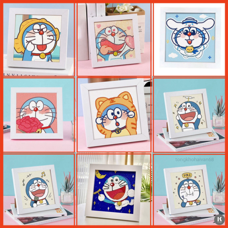 Tranh Đính Đá Doraemon Kèm Khung, 5D Tự Làm, Rèn Sự Khéo Tay Sáng Tạo | Diamond Painting