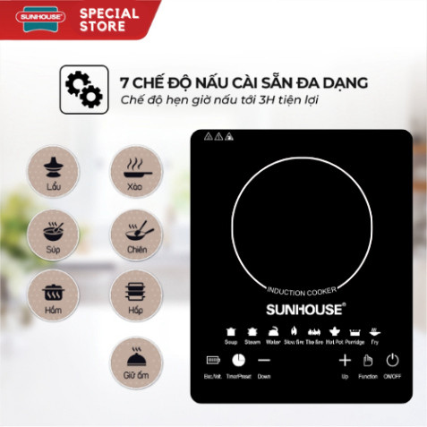 Bếp Từ SUNHOUSE Thế hệ mới SHD6011 Bảo Hành 12 Tháng, Bếp Từ Đơn Công suất 2200W Điều khiển cảm ứng