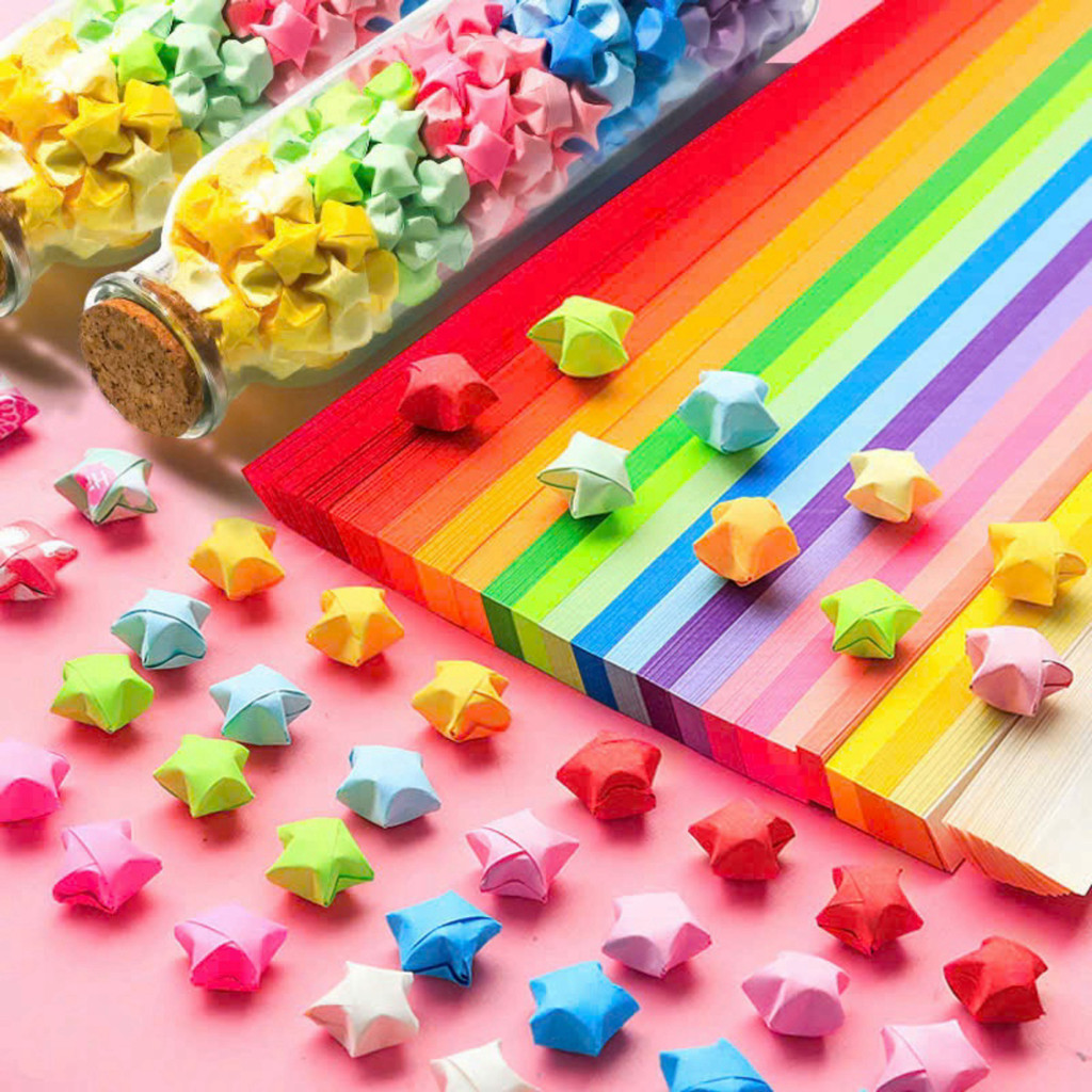 Giấy Gấp Sao May Mắn Nhiều Màu Pastel – Set Giấy Origami Làm Lọ Sao, Trang Trí Quà Tặng