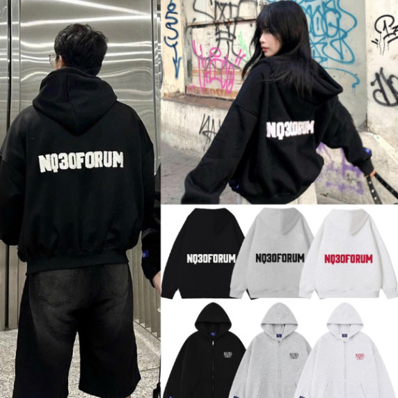 Áo Hoodie Đen  Khóa Zip Form Boxy NQ30 FORUM Thêu  Form Rộng Nam Nữ Unisex_Áo Hoodie Khóa Kéo