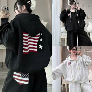 Áo Hoodie nam nữ khóa kéo lá cờ MỸ 4 sao thêu Ngực Nỉ Bông trẻ trung có mũ trùm đầu mẫu mới nhất