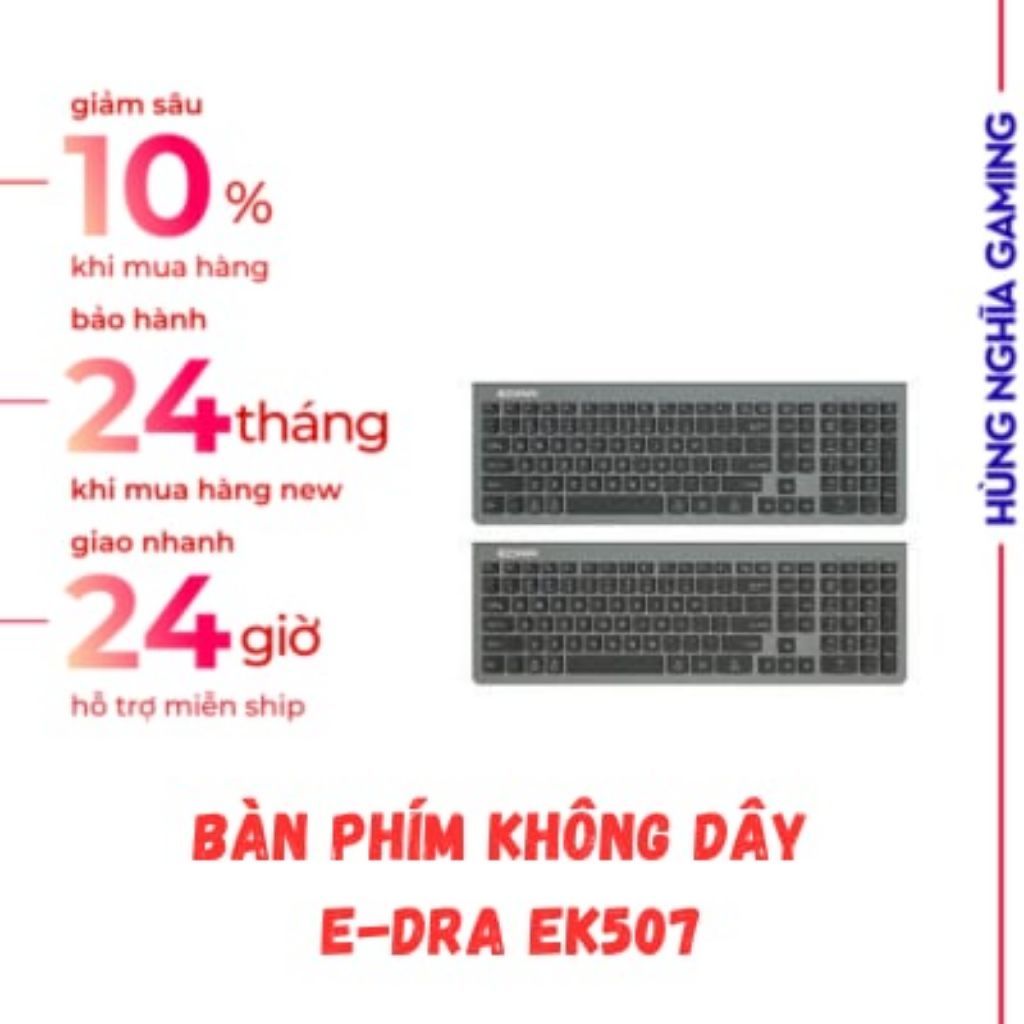Bàn phím không dây E-DRA EK507 silent đen hàng new bảo hành 12 tháng.