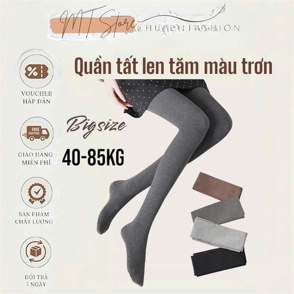 Quần Tất Len Tăm 45-85kg Giữ Nhiệt Màu Trơn Công Nghệ Heattech Dày Mịn Thon Chân