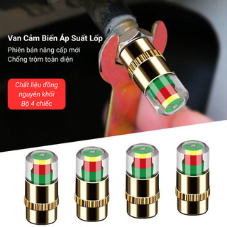 BỘ 4 VAN CẢNH BÁO ÁP SUẤT LỐP Ô TÔ, XE MÁY | Hiển thị 3 MÀU rõ ràng | Lõi Đồng bền bỉ | Chống Rò Hơi,(ms 027)