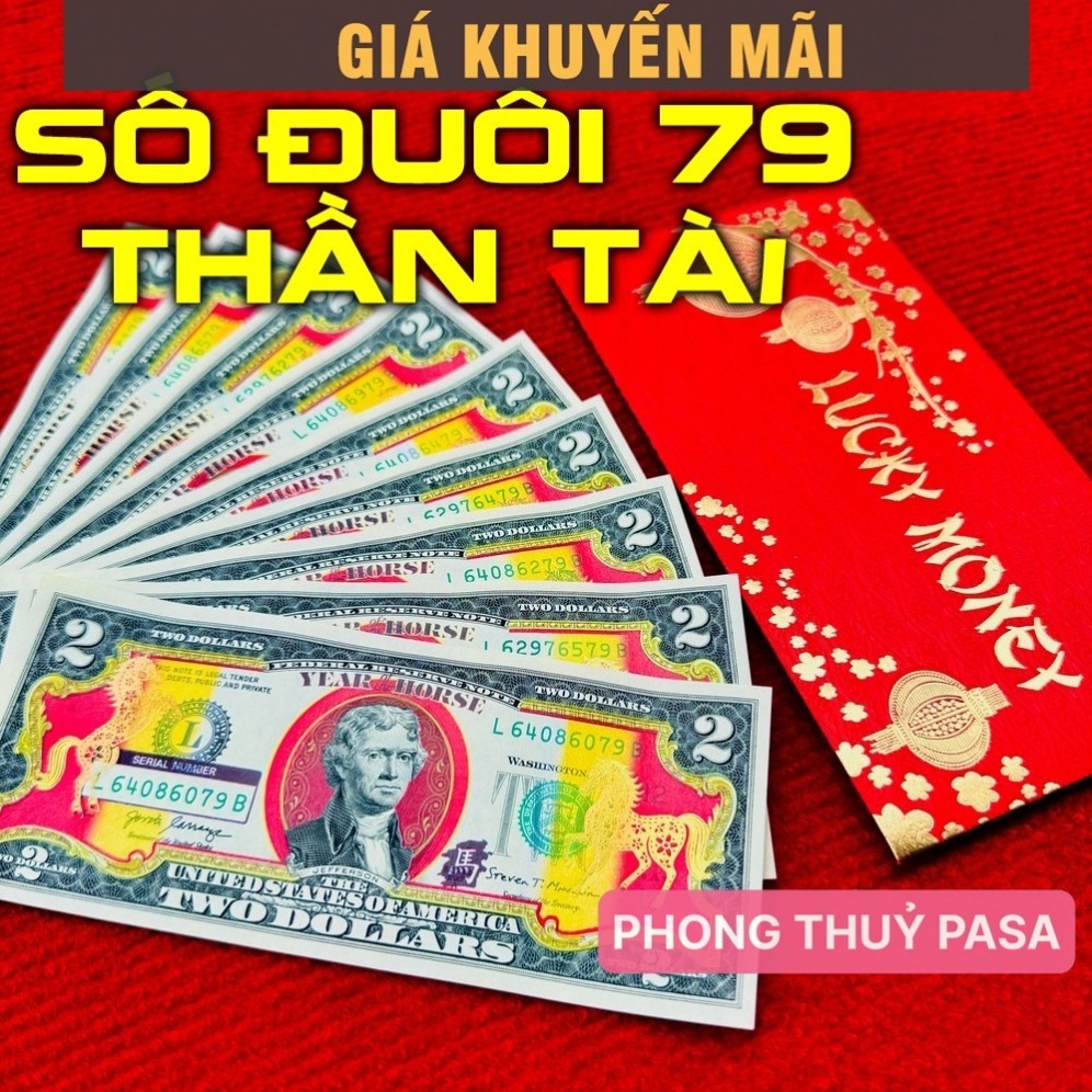 [số PHÁT LỘC 86] Tiền 2Usd con Ngựa - 2 Đô Hình Ngựa mạ vàng, biếu tặng lì xì tết cực VIP [Thỉ.nh Lộ