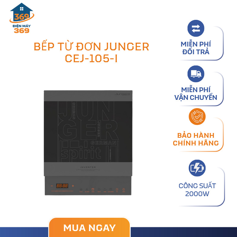 Bếp từ đơn Junger CEJ-105-I Mặt kính Ceramic, Công suất 2000W, màn hình LED hiển thị - SMC