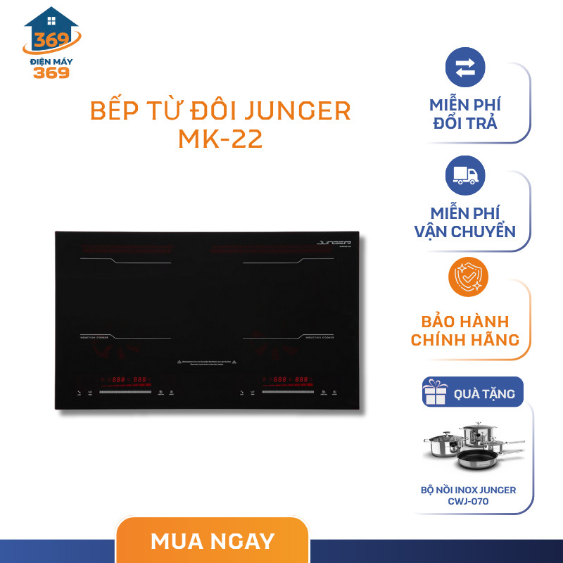 Bếp từ đôi Junger MK-22 Tổng công suất 4000W, Bảng điều khiển Slider - Direct Control - SMC