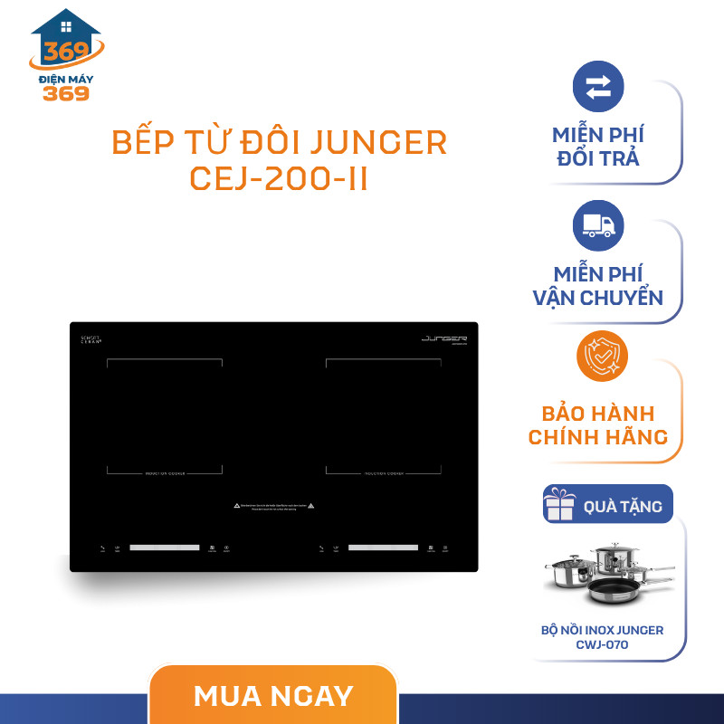 Bếp từ đôi Junger CEJ-200-II Tổng công suất 4000W, Lắp đặt âm/ lắp đặt dương - SMC