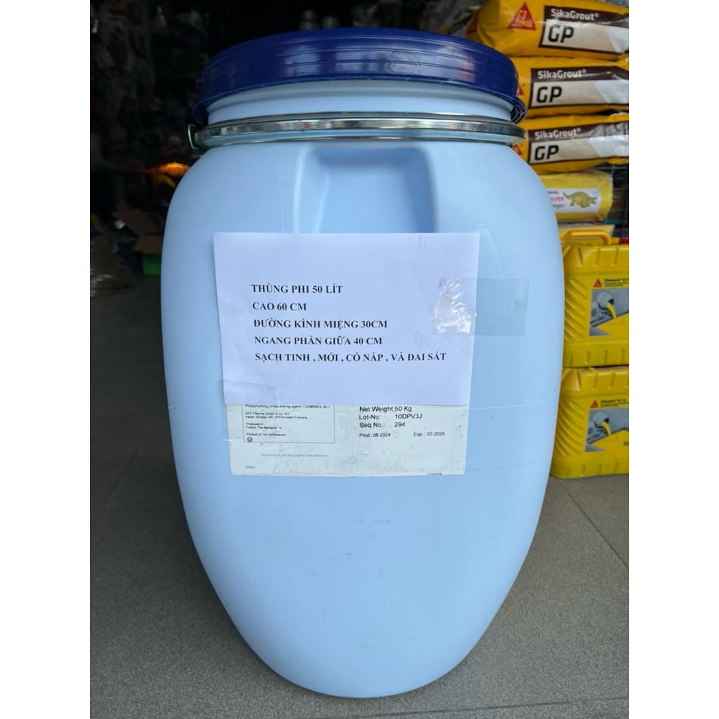 Thùng phi nhựa 50L cũ kèm nắp có ddai sạch thùng đựng nước 50 lít Vuông, không hóa chất mới 99%