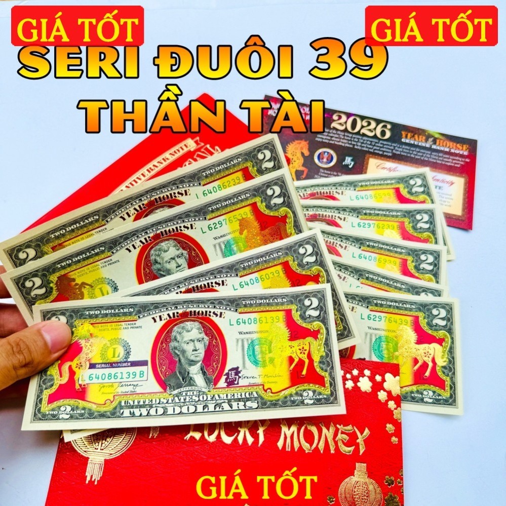 {SERI THẦN TÀI MAY MẮN 39} Tiền 2 USD hình con Ngựa Mạ Vàng Lì Xì Tết [💕GIÁ SALE💕]