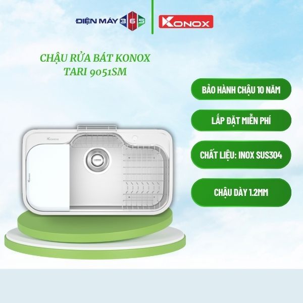 Chậu Rửa Bát Konox Tari 9051SM – Inox SUS304 Dày 1.2mm – Phủ Mạ Crom – STM