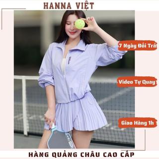 Set Đồ Nữ, Đồ Thể Thao Nữ, Set Gió Wilson Tím Gồm Áo Khoác Gió Rút Eo Phối Chân Váy Xếp Ly H11 Ms438