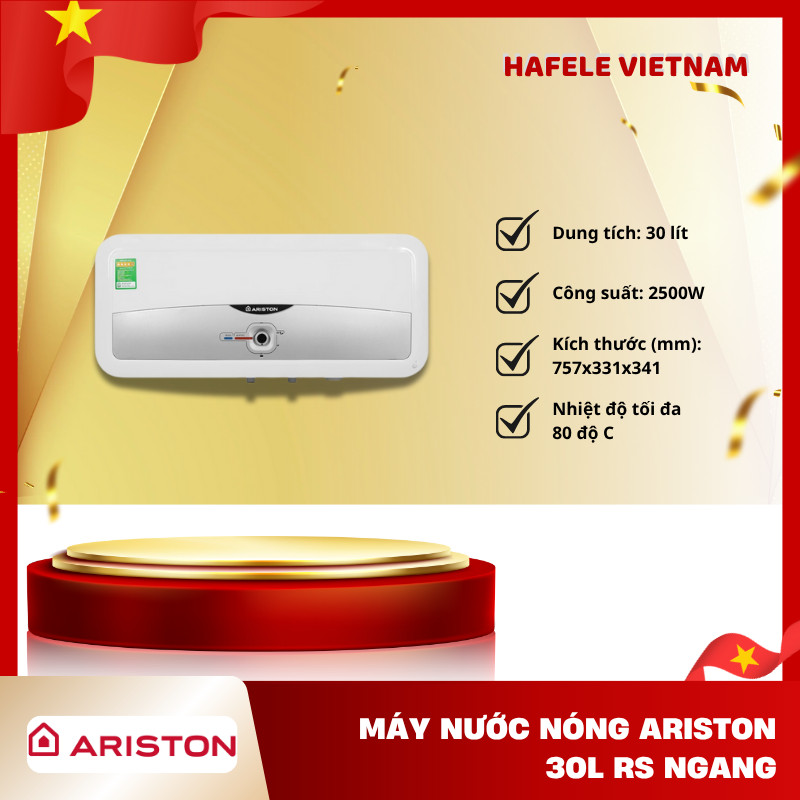 Máy Nước Nóng ARISTON 30L RS Ngang, Dung Tích 30L, Vỏ chống thấm Chuẩn IPX1- FEM