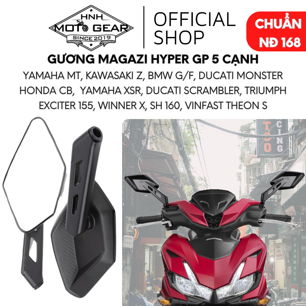 Gương Magazi Hyper GP Cho SH / Exciter / Winner X / MT-03 / Z400 / CB300R / Duke 390 Mặt Kính Trắng Góc Rộng