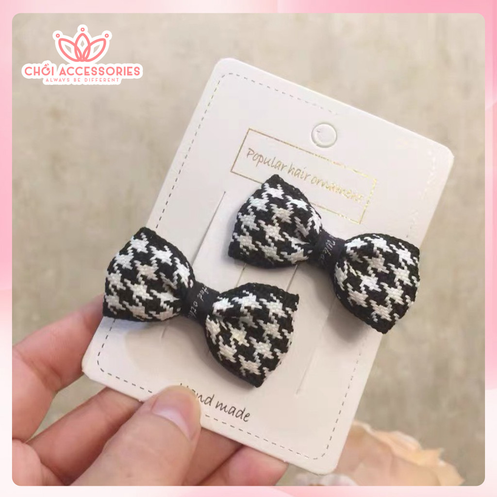 Kẹp Tóc Nơ Caro Nhỏ Chồi accessories Phong Cách Xinh Xắn Đáng Yêu Cho Bé Gái Y076