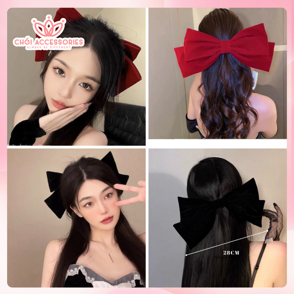 Kẹp tóc nữ, cặp tóc nơ nhung bản lớn siêu to sang chảnh Chồi accessories Y295