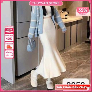   Sẵn hàng  Chân váy len đuôi cá dáng dài 80cm 90cm lưng co giãn len dệt kim siêu sang cho phái nữ 