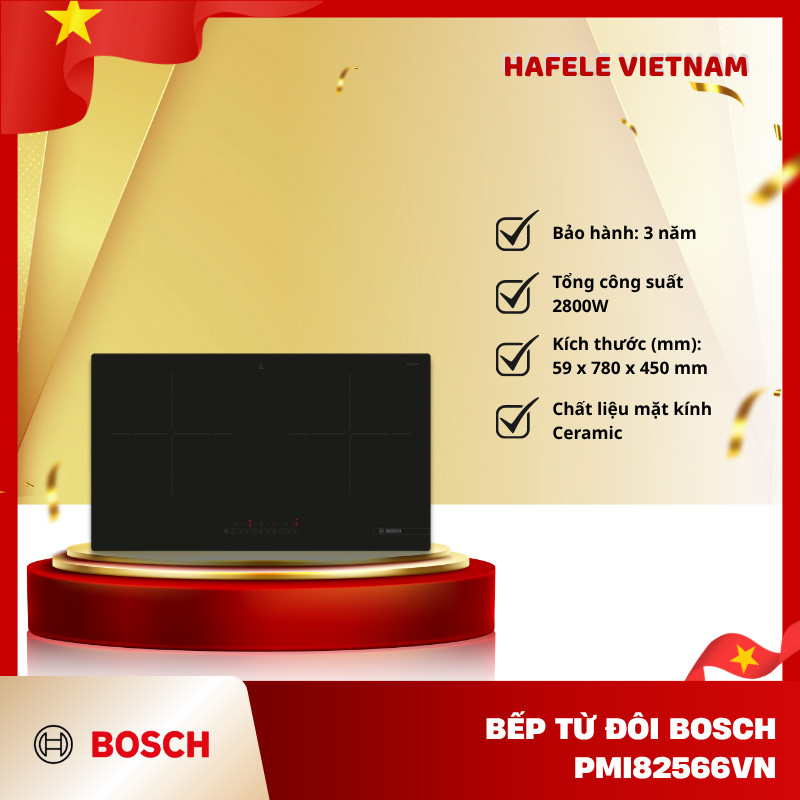 Bếp Từ Bosch PMI82566VN - 2 Vùng Nấu - Ceramic Cao Cấp Chịu Nhiệt - Gia Nhiệt Nhanh -PowerBoost -FEM
