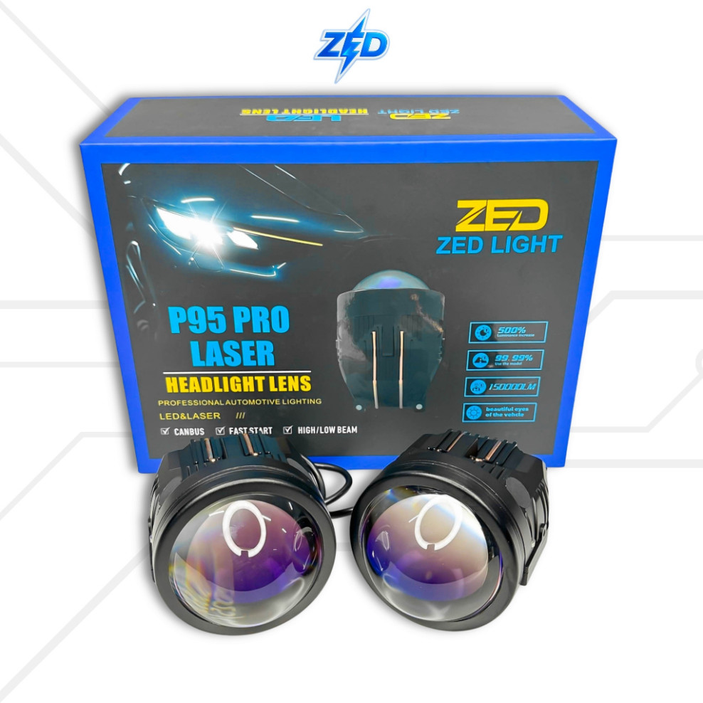 Đèn LED Bi Gầm Siêu Sáng P95 Pro Laser ZED LIGHT - 130W (1 Cặp) Tâm Pha Laser, với Màn Chập 2025