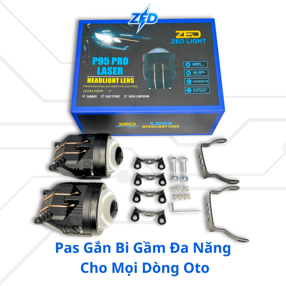 Đèn Bi Gầm LED Siêu Sáng P95 Pro Laser ZED LIGHT - 130W, Cặp Đèn Chiếu Xa 200m, Tâm Pha Laser