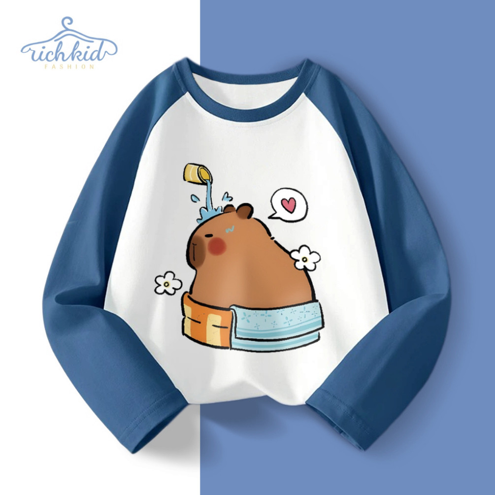 Áo thun dài tay Richkid in hình CAPYBARA (C8) ngộ nghĩnh cho bé trai RC