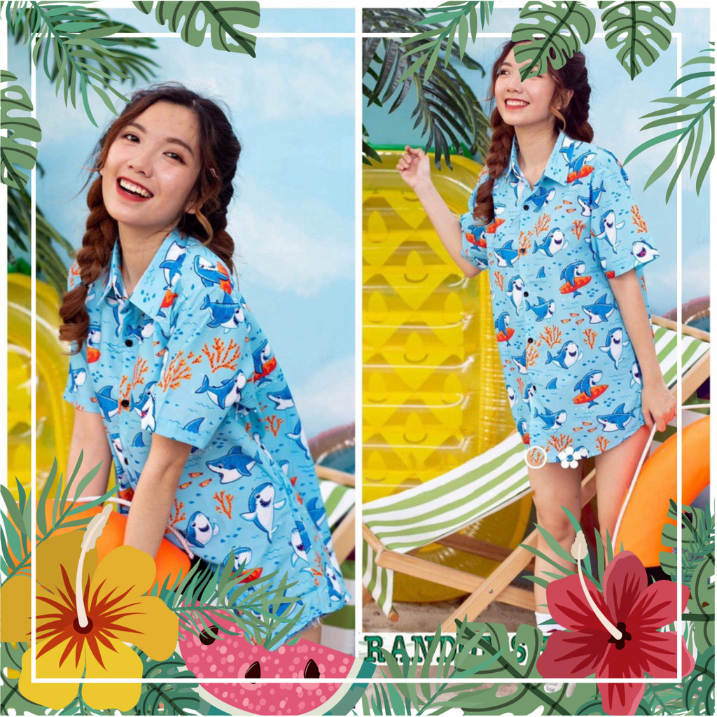 Áo sơ mi họa tiết hoạt hình BABY Sack du du, chất liệu vải kate lụa mềm mịn, thoáng mát - Thời trang