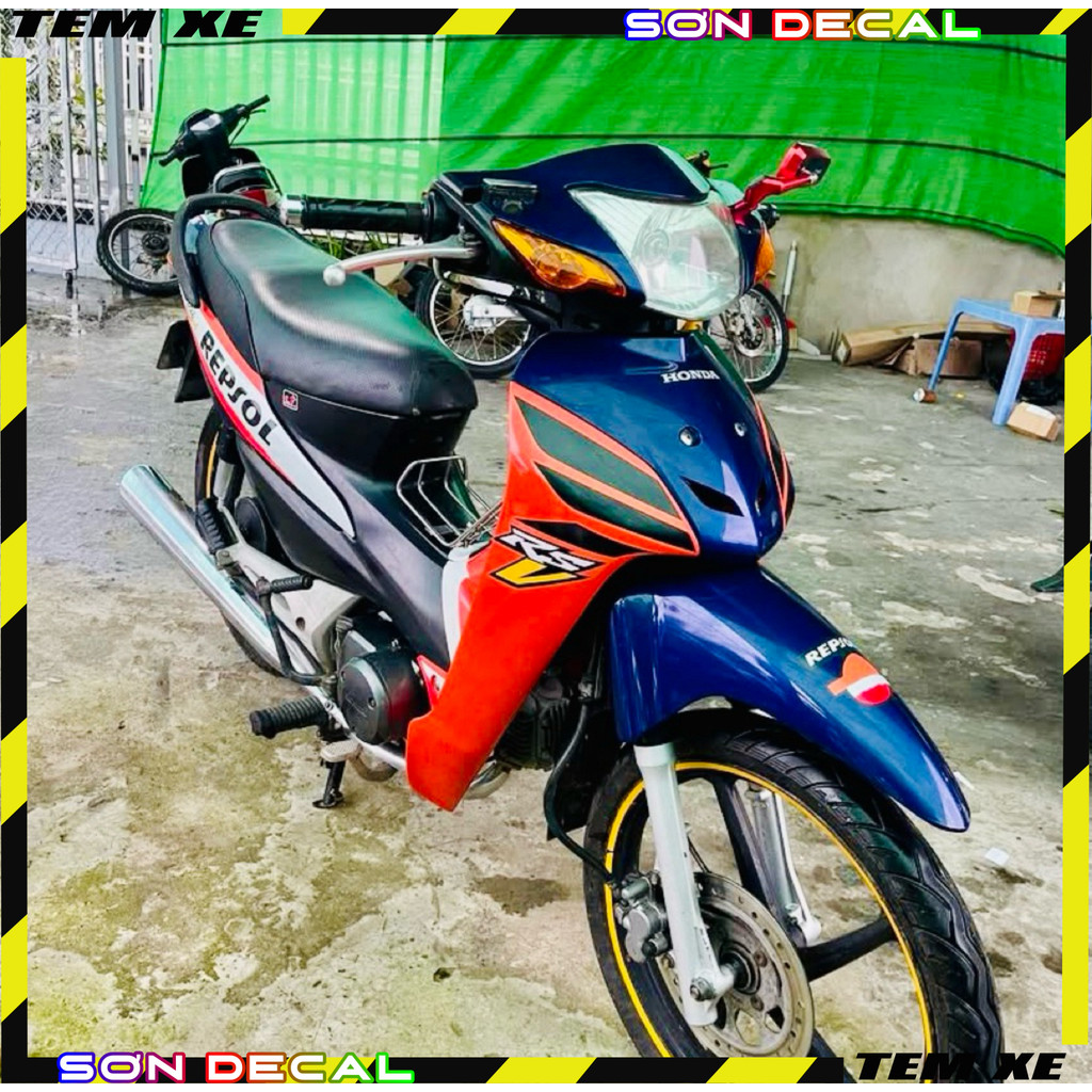  Tem Xe Wave A Wave Rs Decal PVC 3 Lớp Cao Cấp Mẫu Repsol Giả Zin Xanh Cam Chống Nước,Bền Màu Ys DEC