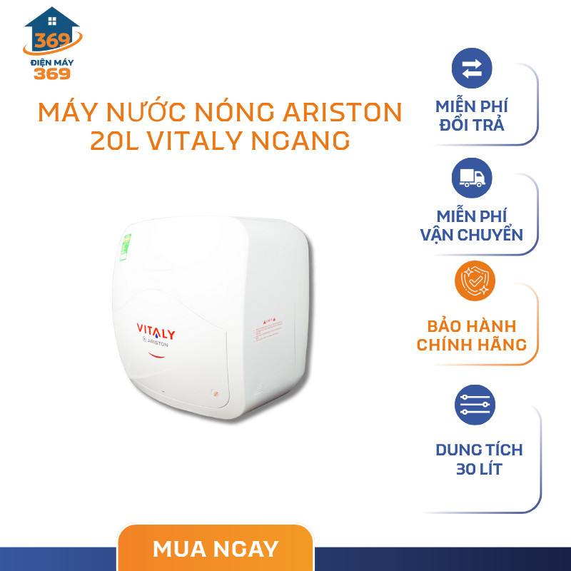 Máy Nước Nóng ARISTON 30L Vitaly Vuông, Dung Tích Lớn 30L, Chuẩn Ý, Tiết Kiệm Năng Lượng - SMC