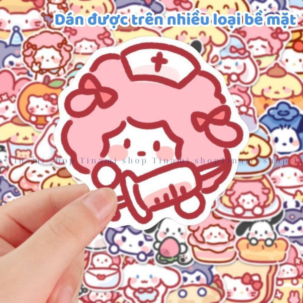 100 sticker sanrio hello kitty kuromi my melody cinnamon trang trí đồ dùng quà tặng