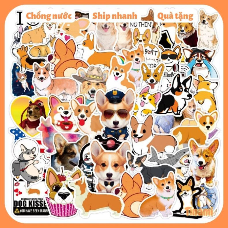 50 sticker chó Corgi Shiba meme chó chống nước trang trí điện thoại laptop