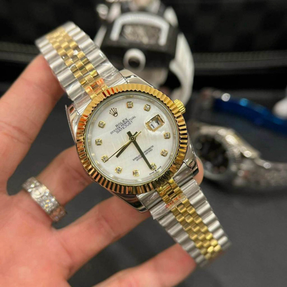 Đồng Hồ Nam RoLex Sapphire R022 Case 36mm Mặt TRẮNG khảm trai Máy pin Nhật