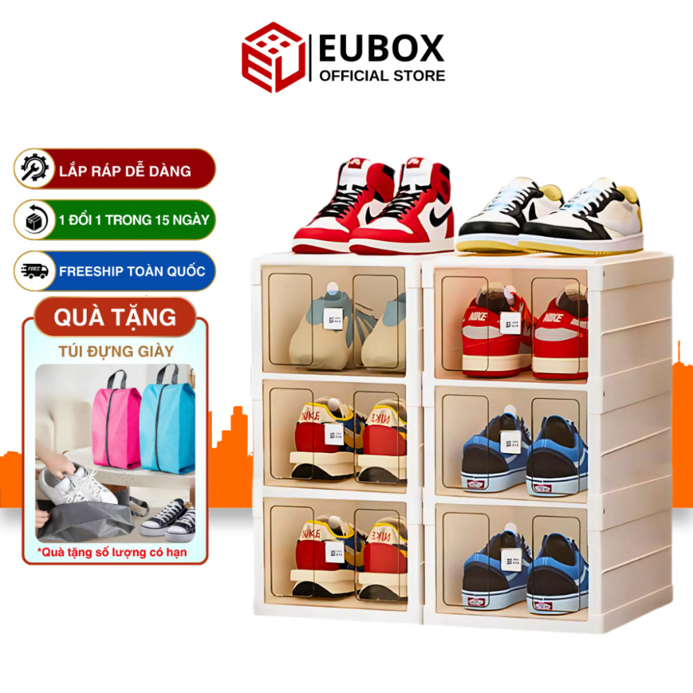 Tủ giày gấp gọn Eubox Official Store 3 đôi 9101-3, chất liệu nhựa nguyên sinh an toàn cho cả trẻ nhỏ