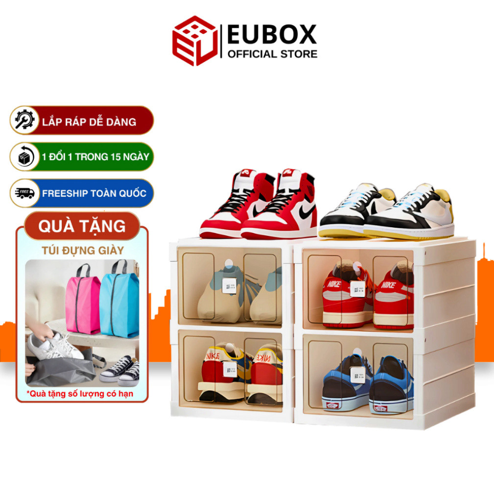 Hộp đựng giày 2 đôi Eubox Official Store 9101-2, Chất liệu nhựa cao cấp an toàn cho cả trẻ nhỏ