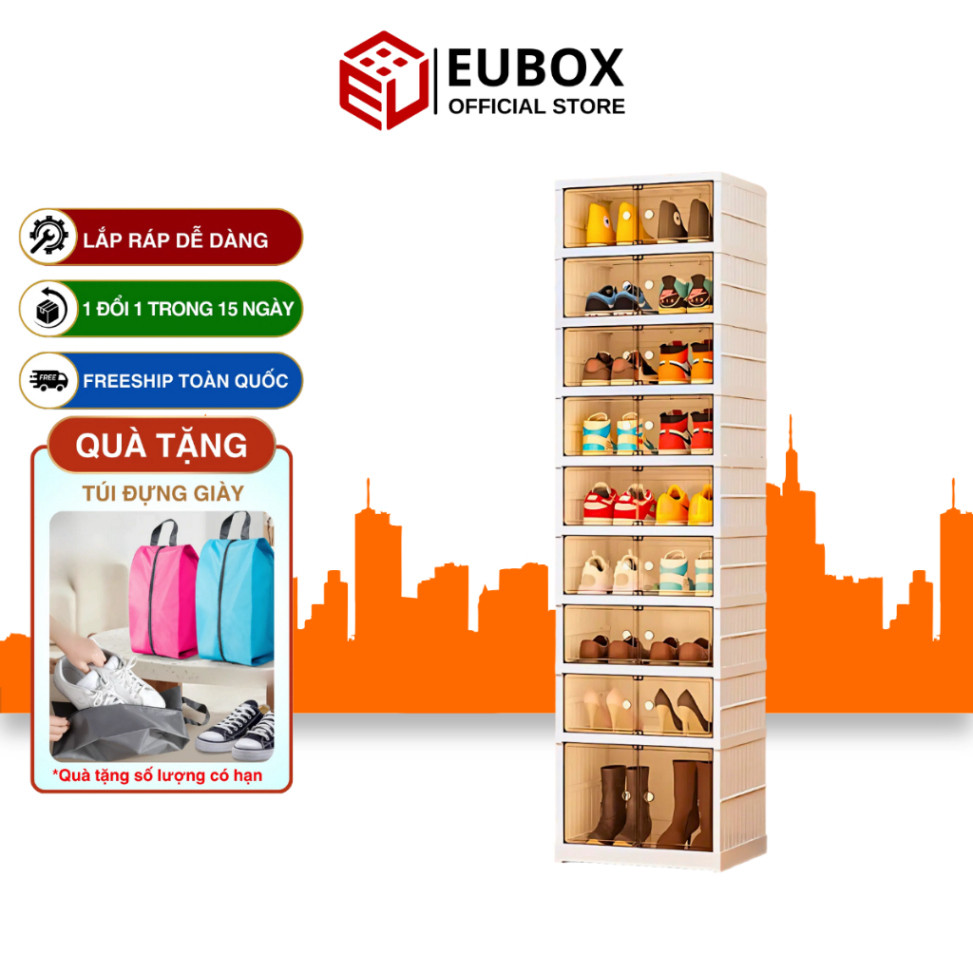 Tủ giày gấp gọn Eubox Official Store 12 Đôi ( Boot ) 9102-8-1G, chất liệu nhựa nguyên sinh an toàn