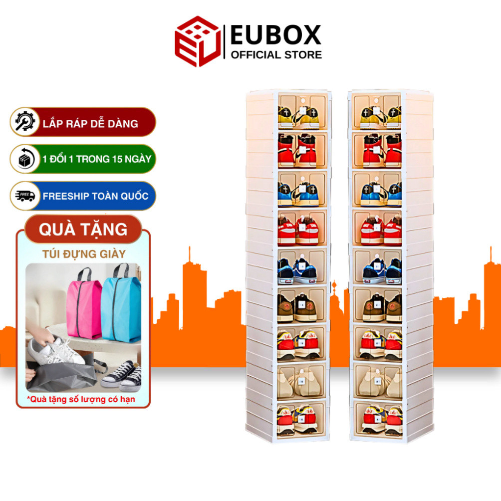 Tủ giày gấp gọn Eubox Official Store 9 Đôi 9101-9, chất liệu nhựa nguyên sinh an toàn