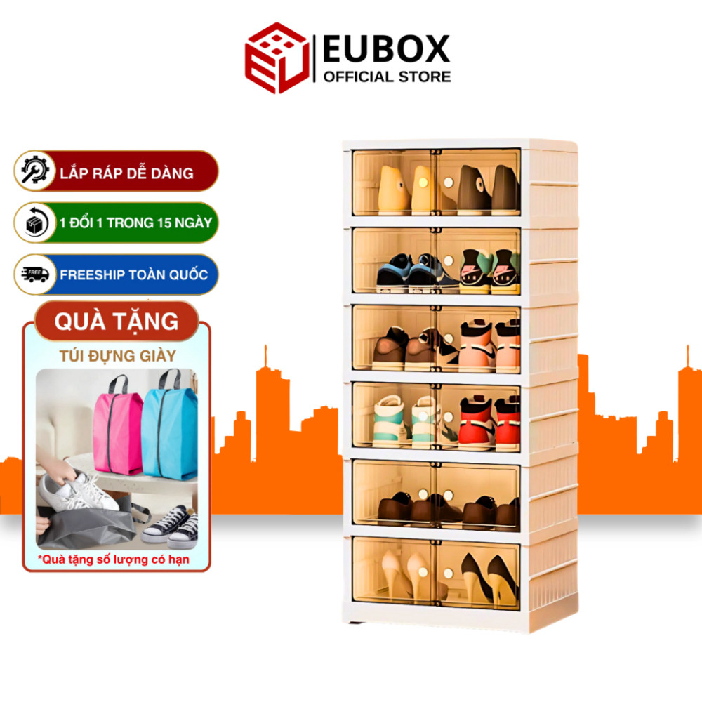 Tủ giày gấp gọn Eubox Official Store 12 Đôi 9102-6 chất liệu nhựa nguyên sinh an toàn cho cả trẻ nhỏ